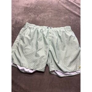 AFTCO Mens XXL Swim Trunks Sage Green Fish Hook Pattern Mesh‎ Lined Board Shorts